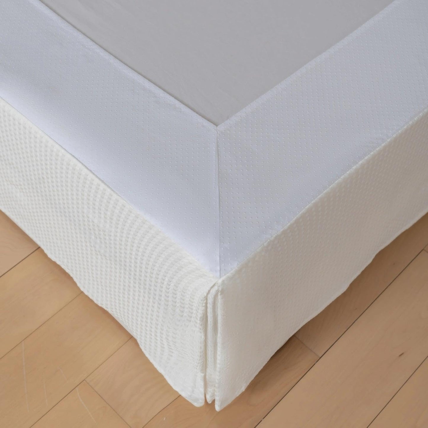 Twin Bed Skirt, Wrap Around Bed Skirt with Pleated Corner, 14 Inch Drop Pleated Waffle Weave Bedskirts, Anti-Slip, Microfiber, Ivory, 14'' Twin