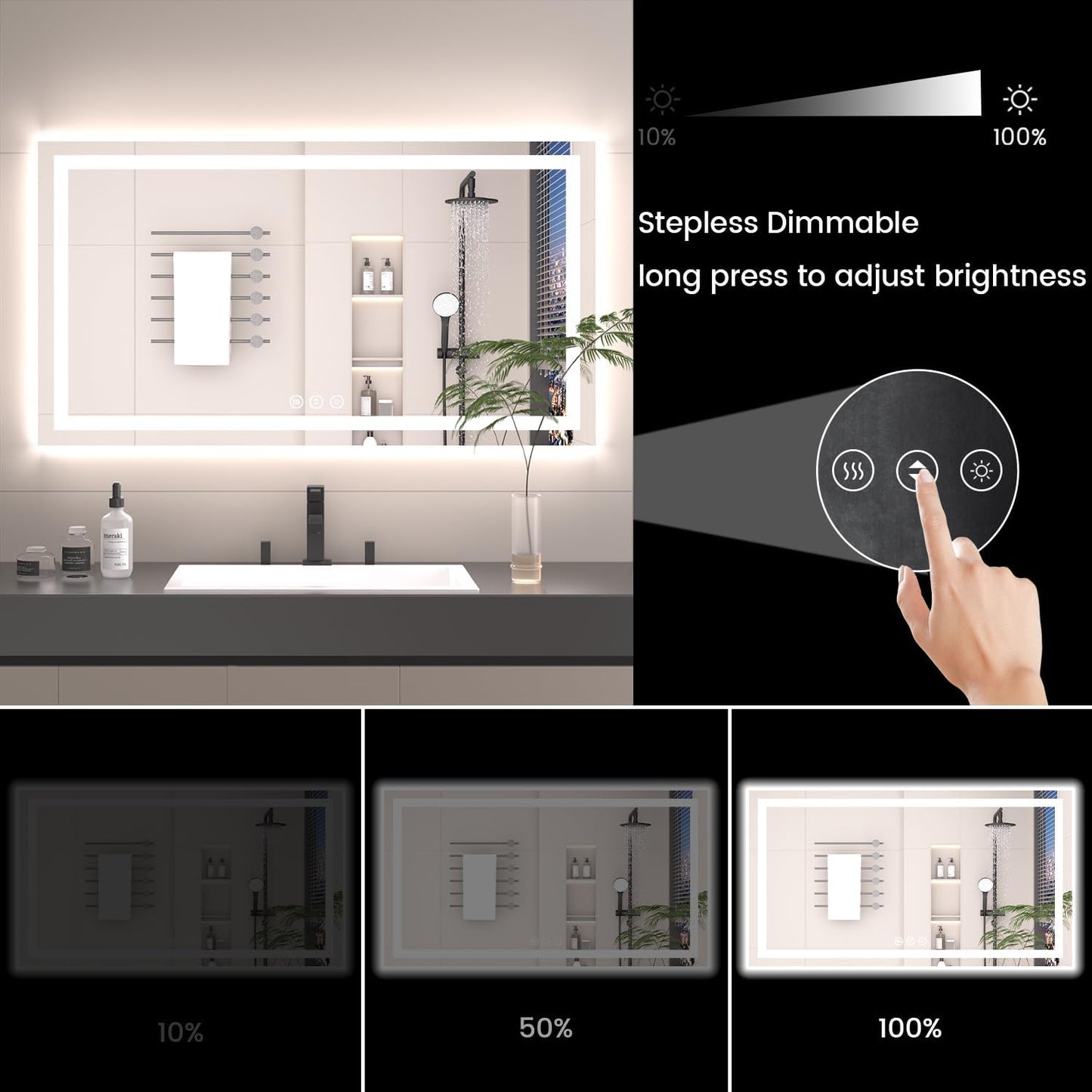 55X36 LED Bathroom Mirror with Lights, Anti-Fog, Backlit + Front Lit, Lighted Bathroom Vanity Mirror for Wall, Memory Function, Dimmable, Tempered Glass, Shatter-Proof, ETL Listed