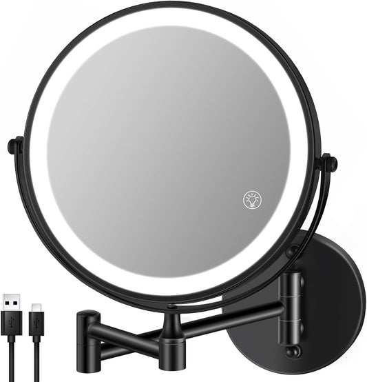8.5'' Lighted Makeup Mirror with Magnification, Double Sided Dual Touch 1X/10X Magnifying Mirror with Lights 360°Swivel Bathroom Mirror with Extendable Arm