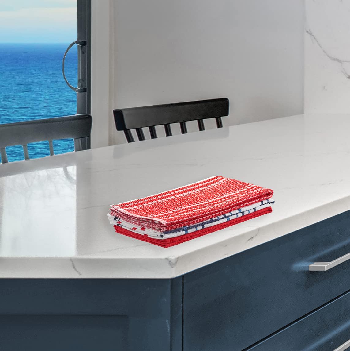 Nautica 100% Cotton Kitchen Towels Set of 3 | 18" X 28" Super Absorbent Reusable Cleaning Cloths, Tea Towels, Hand Towels for Drying Dishes | Red/White Plaid Dish Towels for Kitchen Shops & Bars