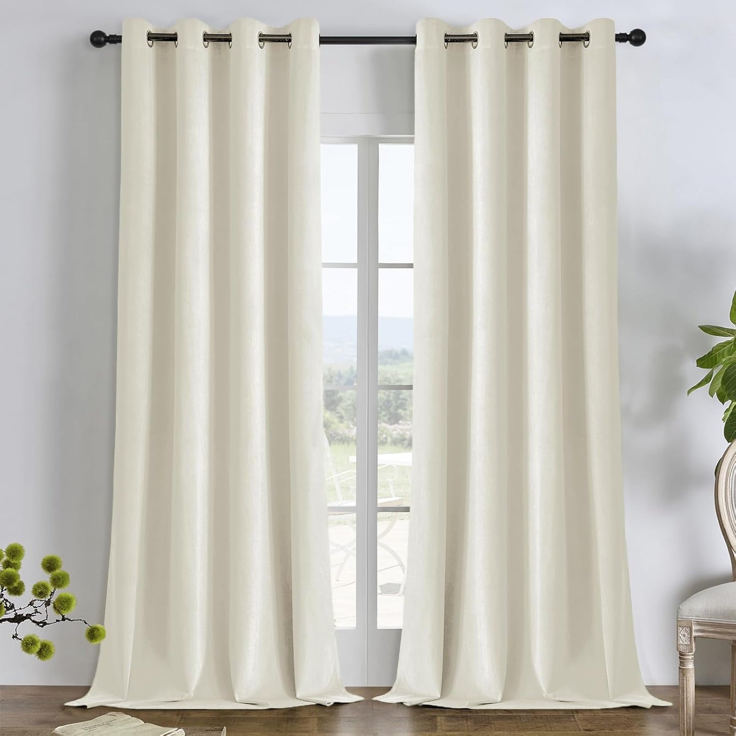 Joydeco Mousse White Blackout Curtains 90 Inch Long, Luxury Thermal White Velvet Curtains for Bedroom & Living Room, Room Darkening Velvet Drapes 2 Panels, Grommet Top (52W x 90L)