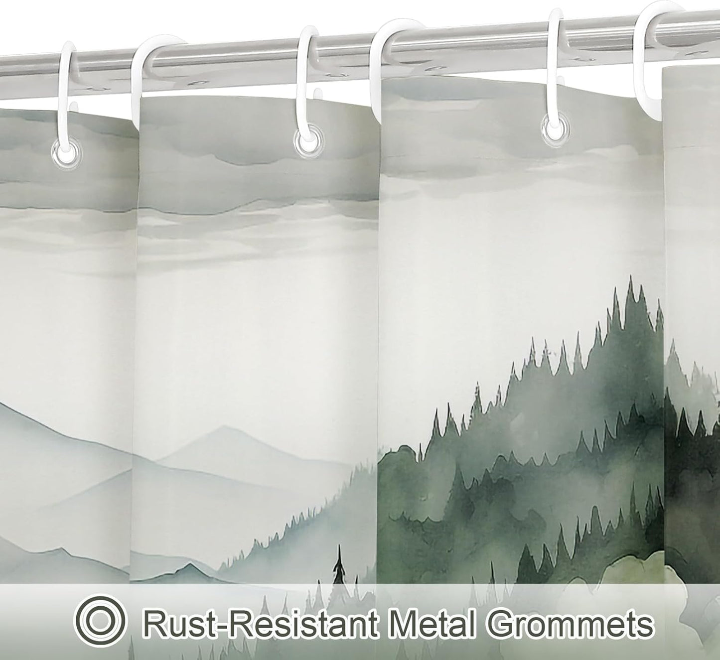 Dark Green Misty Pine Forest Shower Curtain, Mountain Foggy Woodland Scenery Tree Shower Curtains for Chic Rustic Bathroom, Abstract Modern Waterproof Nature-Themed Decor, 72x72 Inches