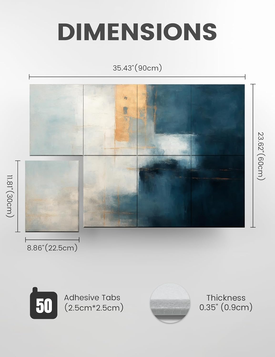 Wall Art Acoustic Panels,35''X24''Soundproof Wall Panels-8-Pack with 50 Adhesive Tabs, Decorative Sound Absorbing Panels for Living Room and Recording Studio, Offices-Azure Horizon