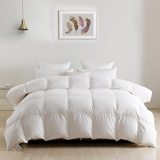 DWR Heavyweight Down Feather Fibers Comforter Twin, Ultra-Soft Cotton Blend Fabric, High Fill-Power 42oz Thick Hotel Style Winter Warm Duvet Insert for Cold Weather/Sleeper (68x90, White)