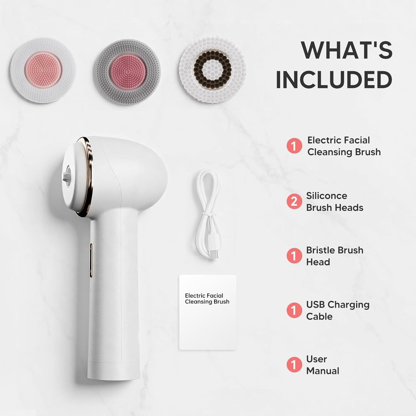 Bidirectional Rotation Facial Cleansing Brush for Women,Rechargeable Waterproof Face Exfoliator Brush for Deep Cleansing,Women Mom Her Christmas Gifts/Stocking Stuffer White