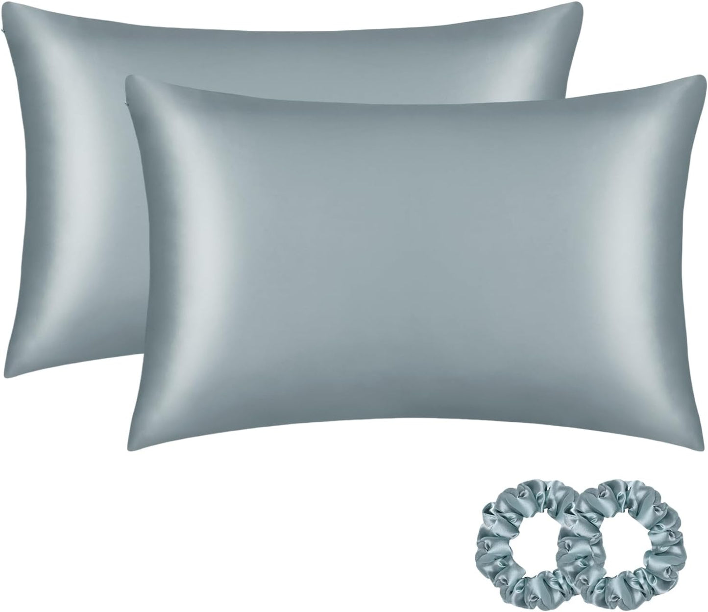 ALASKA BEAR Silk Pillowcase for Hair and Skin, Set of 2 Pure Genuine 22 Momme Mulberry Silk Pillow Cases King Size for Bliss Sleep Better Than Poly Satin, Zipper Closure(2pc, HazeBlue)