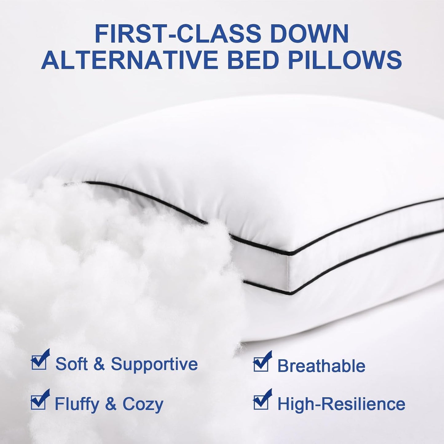 Premium Pillows Standard Size Set of 4, Fluffy and Supportive 7D Down Alternative Bed Pillows, Luxury Soft Hotel Quality Gusseted Pillow for Side Back Stomach Sleepers, Relief Neck Head Shoulder Pain
