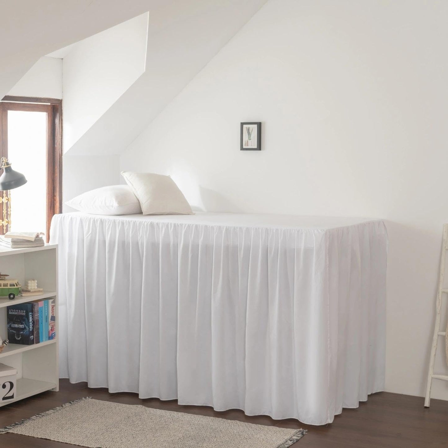 Dorm Room Bed Skirt, College Extra Long Dorm Bed Skirt with Split Corners, 100% Microfiber-White, Twin-XL/46 Drop