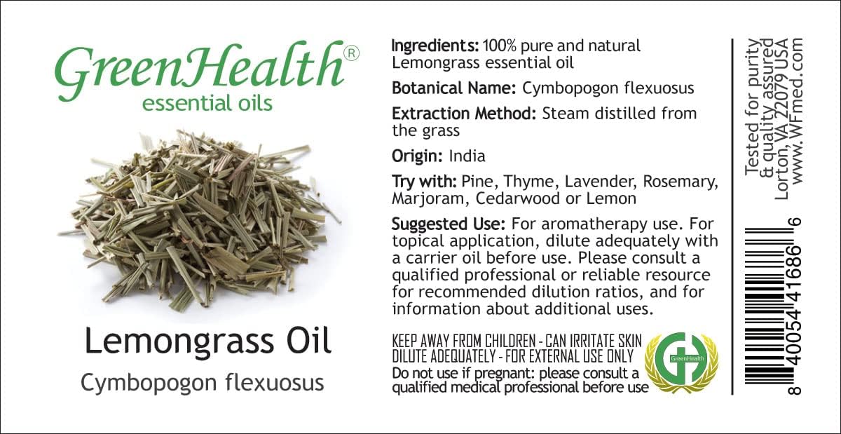 GreenHealth Lemongrass Essential Oil 1 Gallon – Wholesale Bulk Size | 100% Pure & Uncut | Natural Steam Distilled Oil for Candle Making, Cleaning, Air Care & More