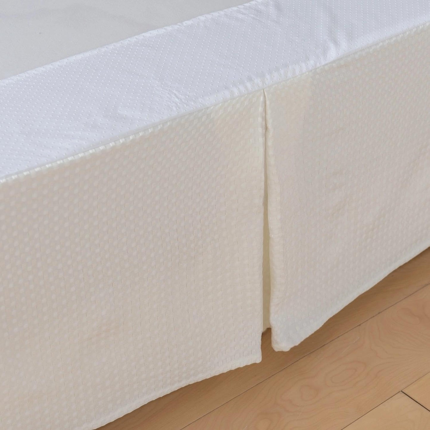 Twin Bed Skirt, Wrap Around Bed Skirt with Pleated Corner, 18 Inch Drop Pleated Waffle Weave Bedskirts, Anti-Slip, Microfiber, Ivory, 18'' Twin