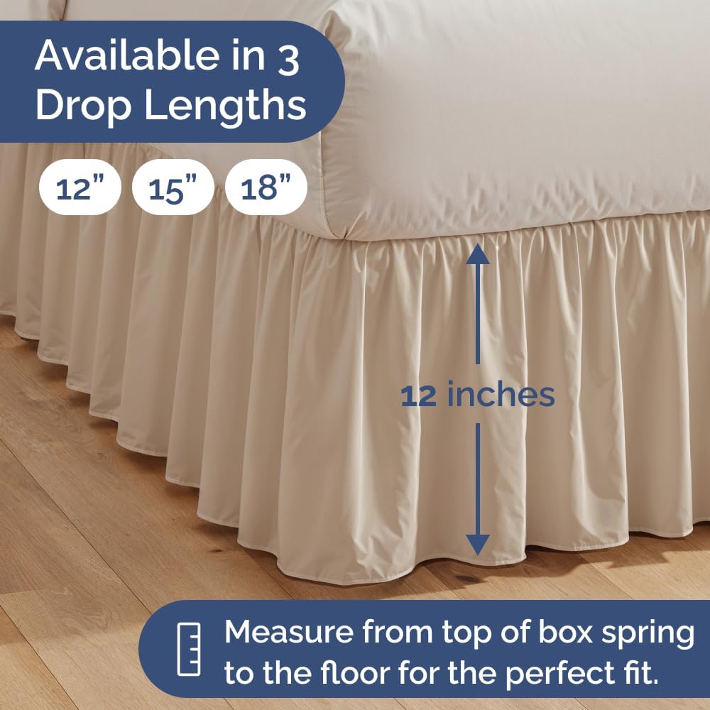 Bedskirt King Size Ruffle - 12 inch Drop Dust Ruffle Bed Skirt with Platform - Ultra-Soft, Easy Fit, Premium Hotel Quality - Wrinkle, Fade & Shrink Resistant - for Women, Men, Kids and Teens - Cream