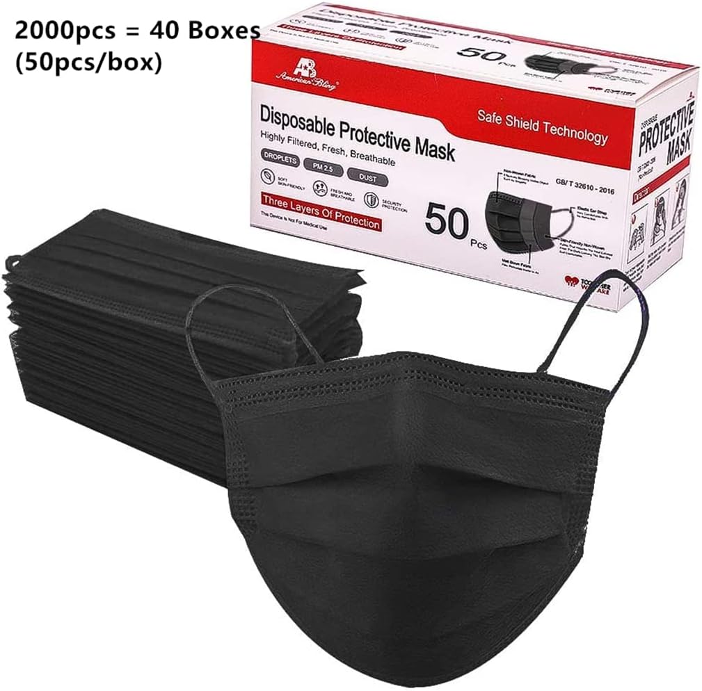 2000PCS Wholesale Bulk Disposable Face Masks, Non Woven Thick 3-Layers Breathable Face Mask for Adults