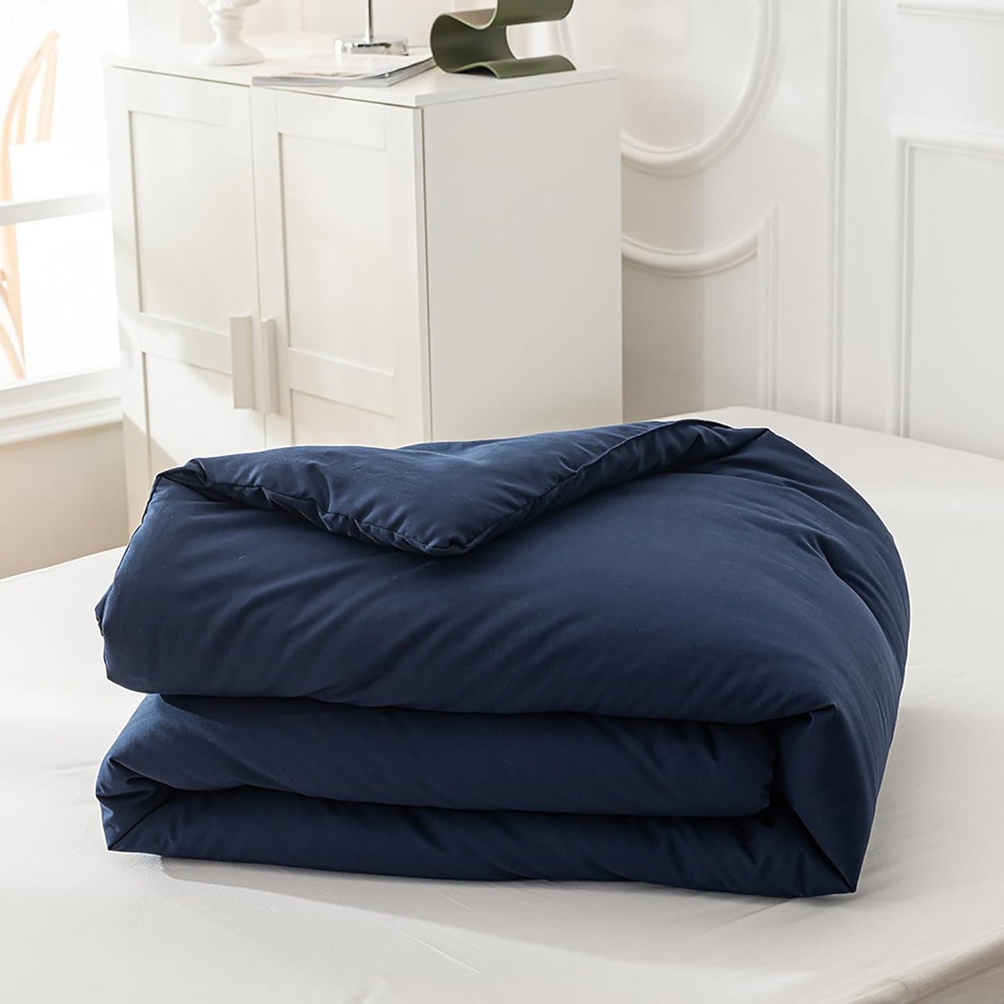 Cottonight Navy Blue Comforter Set Twin Men Boys Navy Bedding Set Dark Blue Comforter Set Breathable Soft Quilts Blanket Dark Color Modern Solid Color Pure Blue Bedding Sets for Twin Bed