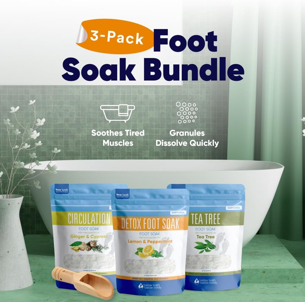 Foot Soak Salts Bundle 3 Pack with Scoop DIY at Home Spa with USP Epsom Salt and Pure Essential Oils in BPA Free Pouch with Easy Press Lock Seal (2 Lbs Each 6 Lbs Total)