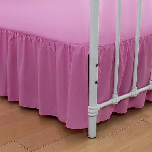 Bed Skirt Full Size Ruffled Bed Skirts with Split Corners, 14 Inch Drop Dust Ruffle Bed Skirt with Platform, 14 Inch Drop, Pink