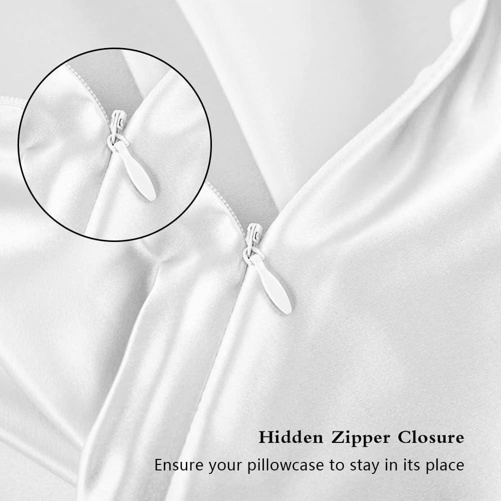 Silk Pillowcase 2 Pack, Mulberry Silk Pillow Cases Queen Size Set of 2, Anti Acne Silk Pillowcase for Hair and Skin, Natural Silk Satin Pillowcases Gifts for Women Men 2 Pack with Hidden Zipper, White