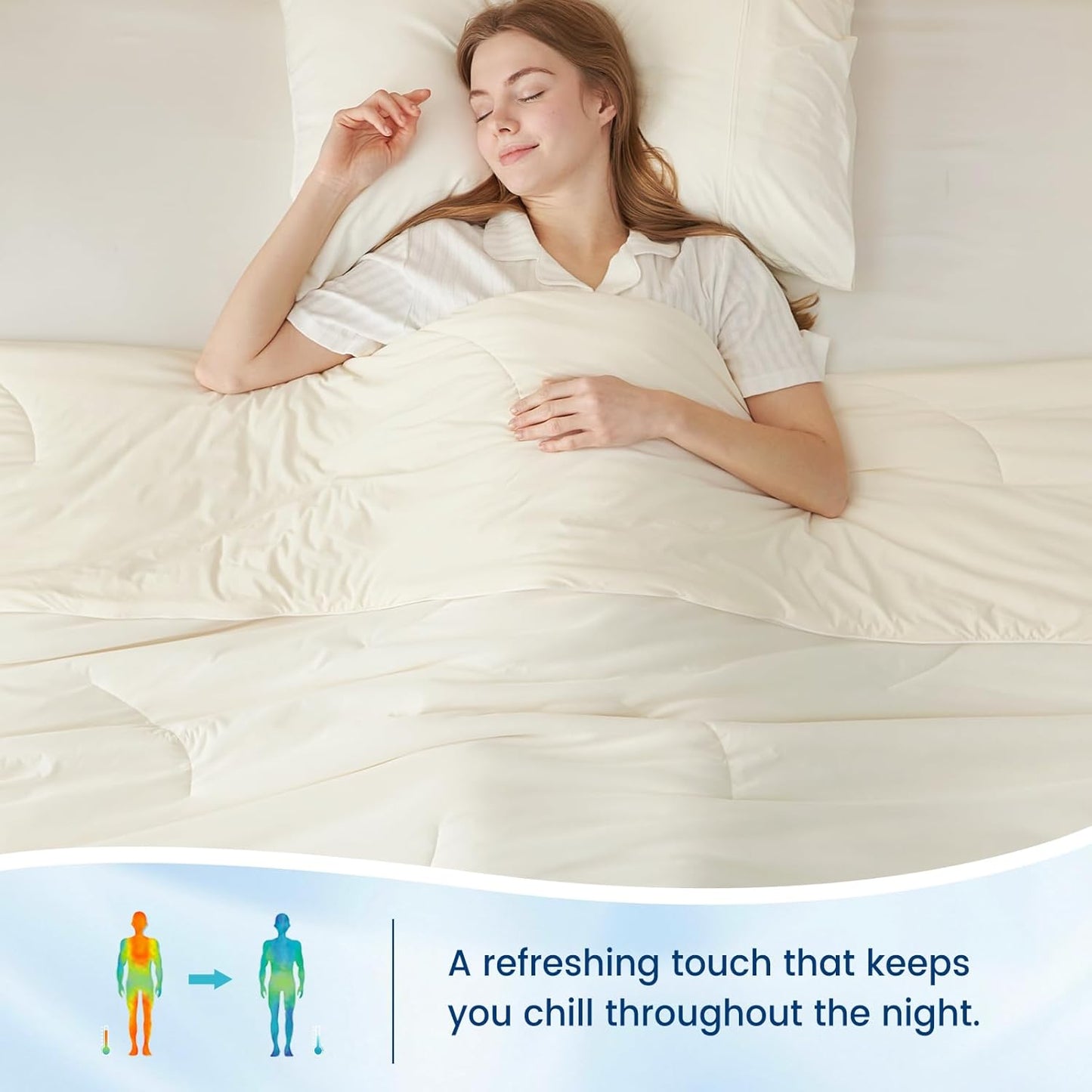 Cozy Bliss Cooling Comforter King Size Dual-Sided, Ultra-Soft Cooling Blankets for Hot Sleepers and Night Sweats, Breathable Lightweight Silky Smooth, Snow Ivory