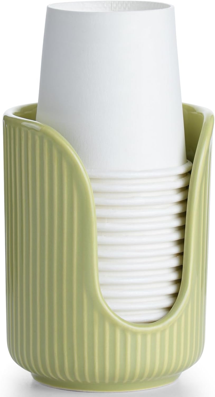 Bathroom Cup Dispenser, 3oz-4oz Ceramic Paper Cup Holder, Small Countertop Mouthwash Dixie Cups Accessories, for Vanity Countertops, Bathroom, Kitchen, and Dining Room