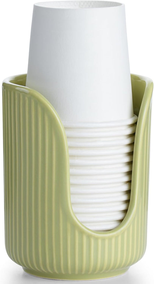 Bathroom Cup Dispenser, 3oz-4oz Ceramic Paper Cup Holder, Small Countertop Mouthwash Dixie Cups Accessories, for Vanity Countertops, Bathroom, Kitchen, and Dining Room