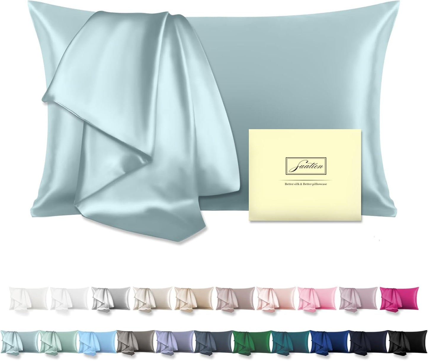 Mulberry Silk Pillowcase for Hair and Skin Pillow Case with Hidden Zipper Soft Breathable Smooth Cooling Silk Pillow Covers for Sleeping (Haze Blue, King（20"X 36"）)