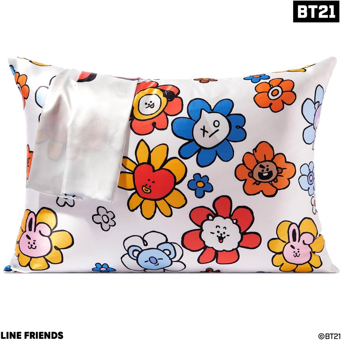 Kitsch x BT21 (RJ) Satin Pillowcase with Zipper for Hair & Skin - Softer Than Silk Pillow Cases, Smooth Cooling Pillow Cover, Wrinkle-Free, Machine Washable, Queen/Standard (19x26)
