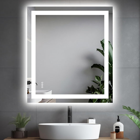 32X36 LED Bathroom Mirror with Lights, Anti-Fog, Dimmable, Backlit + Front Lit, Smart Bathroom Vanity Mirror, Memory Function, Shatterproof, Tempered Glass (Horizontal/Vertical)