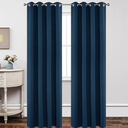 Joydeco Blackout Curtains 108 Inch Length 2 Panels Set, Thermal Insulated Long Curtains& Drapes 2 Burg, Room Darkening Grommet Drapes for Living Room Bedroom Window (W52 x L108 Inch, Navy Blue)