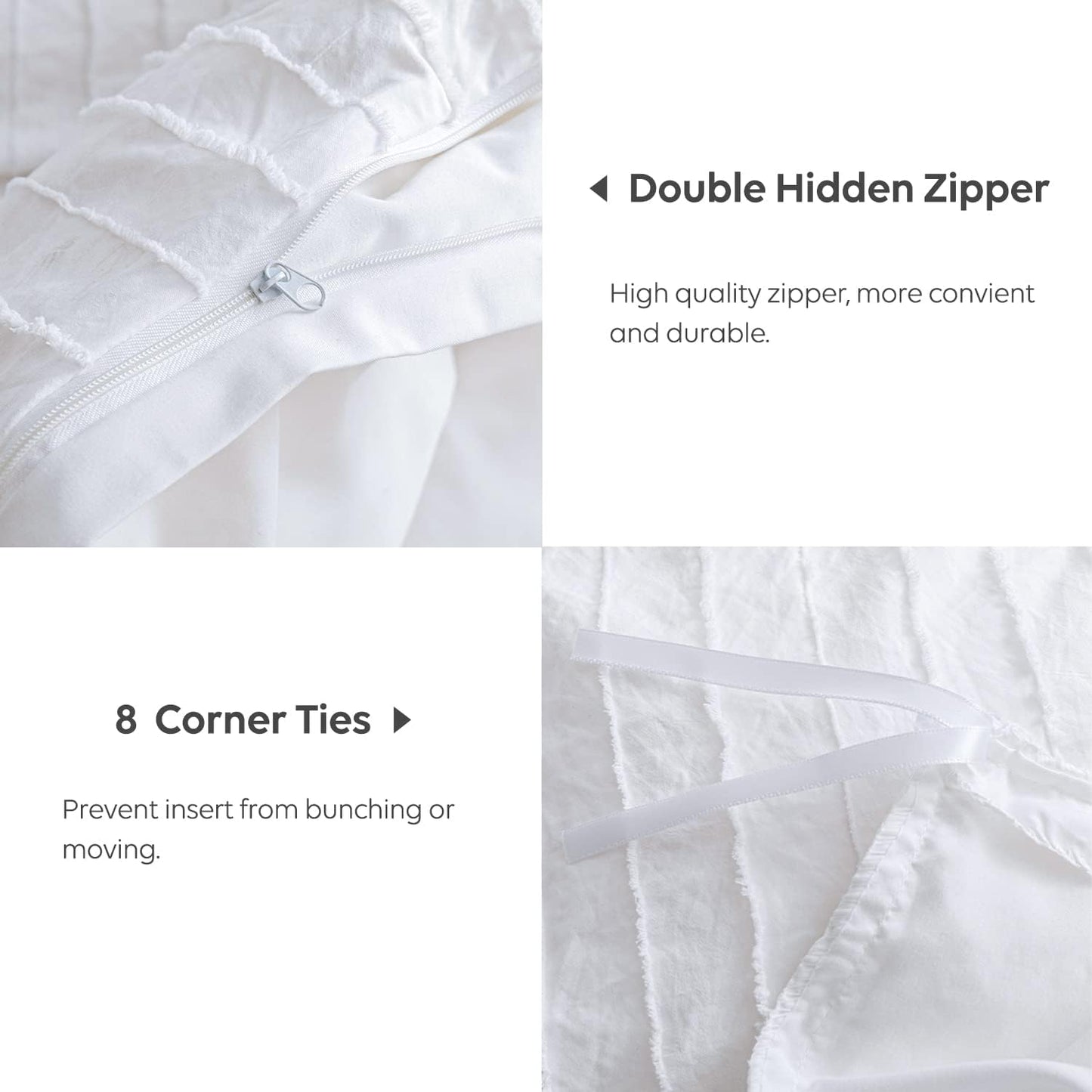 JELLYMONI Duvet Cover King Size Bright White - 3PCS Boho Striped Duvet Cover Set Polyester Tufted Bohemian Textured Comforter Cover 104×90in with Corner Ties & Zipper and 2 Pillowcases