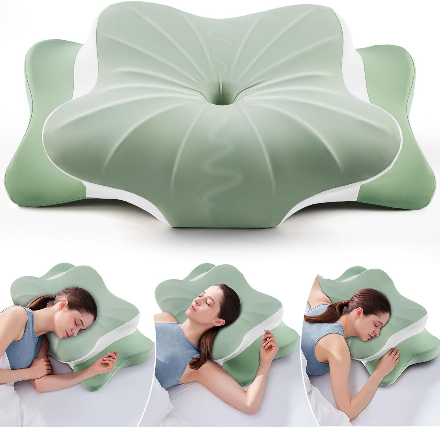 Cervical Pillow for Neck Pain Relief -Cooling Ergonomic Memory Foam Pillow with Ice Silk Pillowcase, Dual-Height Orthopedic Support Contour Pillow for Side/Back/Stomach Sleepers, CertiPUR-US Certified