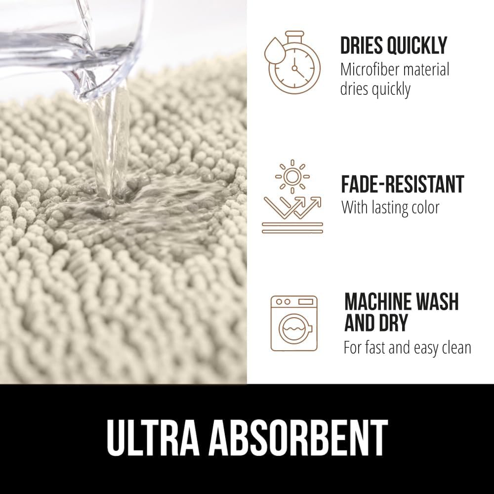 GORILLA GRIP Bath Rug Mat 48x24, Thick Absorbent Chenille, Quick Dry Microfiber Mats, Rubber Backing Washable Shower Floor Rugs, Bathmat Runner, US Designed Bathroom Home Decor Accessories Dusty Cloud