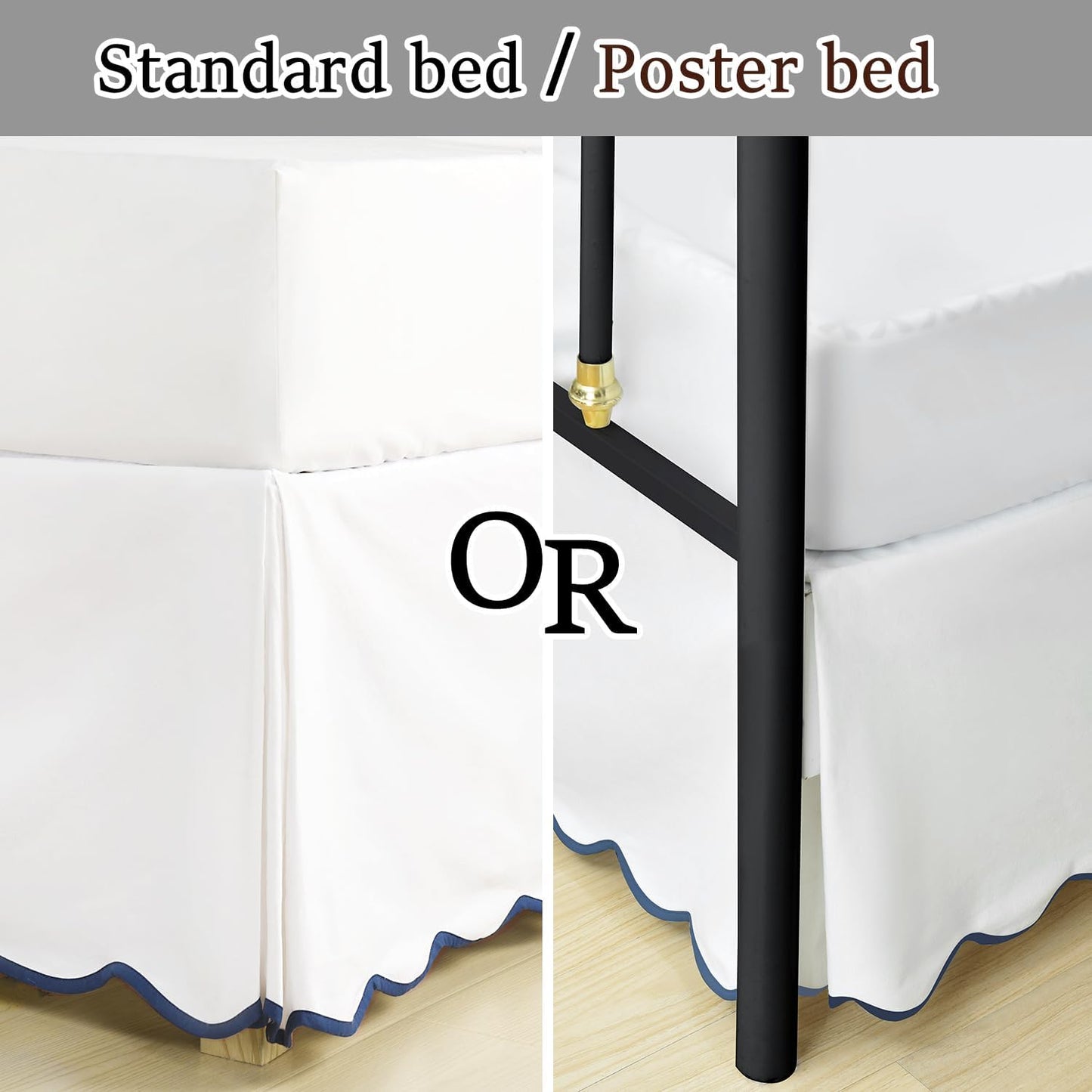 HIG King Bed Skirt - Easy Fit Scallop Edge Pleated Bedskirts with Spilt Coner, 18 Inch Drop Anti-Slip Dust Ruffle, Thick Fabric for Enhanced Privacy, Pre-Washed for Long-Lasting Use, Machine Washable