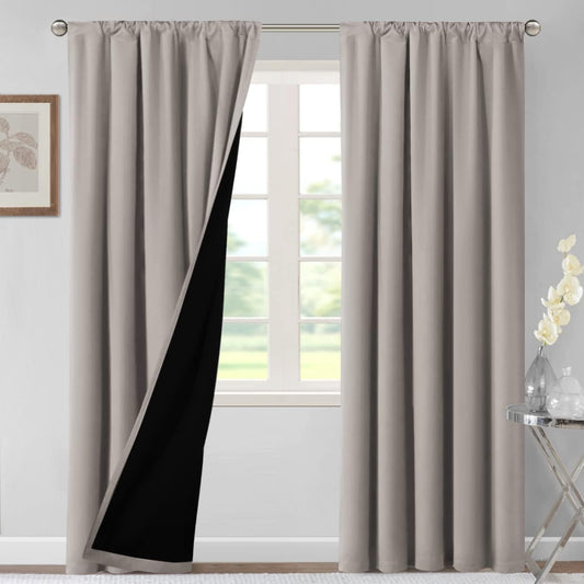 H.VERSAILTEX 100% Blackout Curtains for Bedroom Thermal Insulated Blackout Curtains 84 Inches Long Rod Pocket Window Drapes for Living Room with Black Liner 2 Panels Set, Warm Taupe