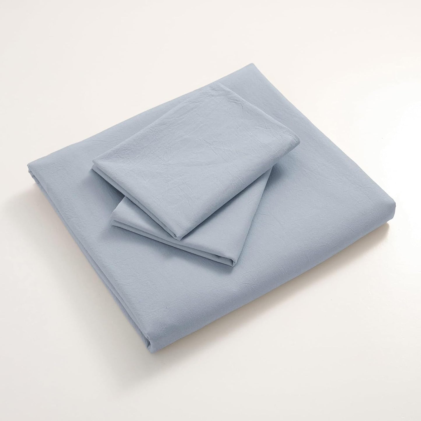 JIYUAN 100% Washed Cotton Duvet Cover Set 3 Pieces Cal King, 1 Duvet Cover 104x98 Inches(Comforter Not Included) and 2 Pillowcases,Linen Feel Bedding Set Comfy and Breathable, Heathered Light Blue