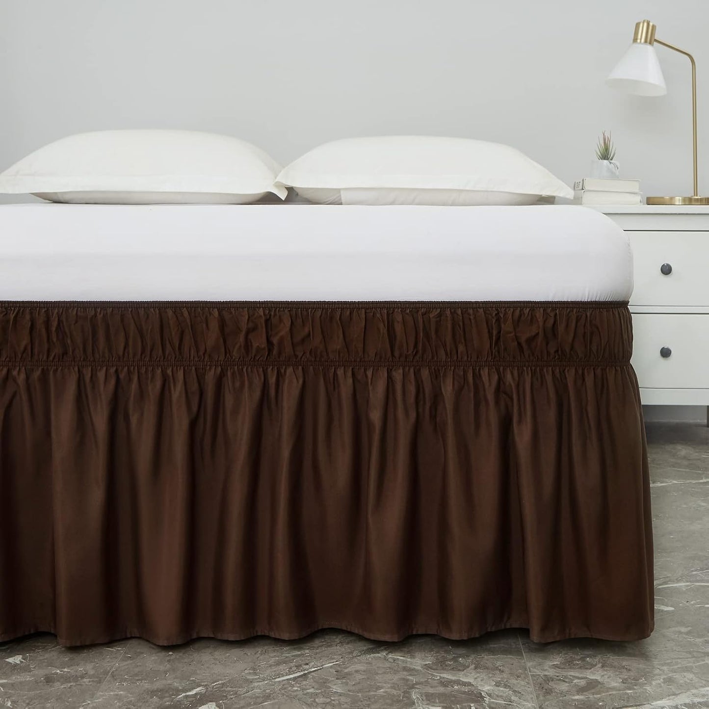 MEILA Wrap Around Bed Skirt Three Fabric Sides Elastic Dust Ruffled 24 Inch Tailored Drop,Easy to Install Fade Resistant-Brown, Queen/King