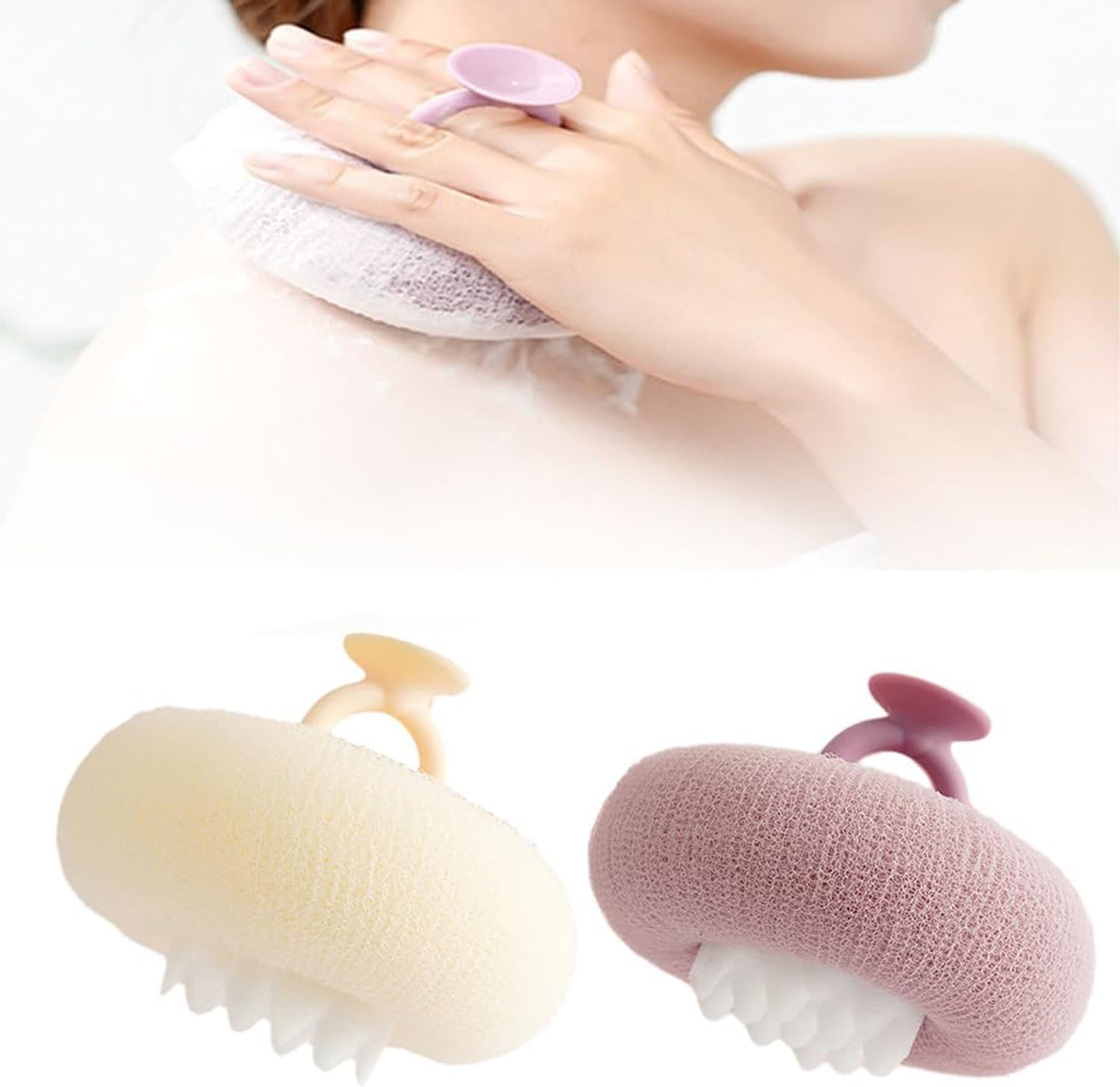Super Soft Sunflower Suction Cup Bath Ball, ponge Mesh Pouf Shower Ball for Women, Men Shower,2024 Upgraded 2-in-1 Sunflower Bath Ball,Exfoliating Bath Sponge Cleaning Brush. (Purple+Yellow)