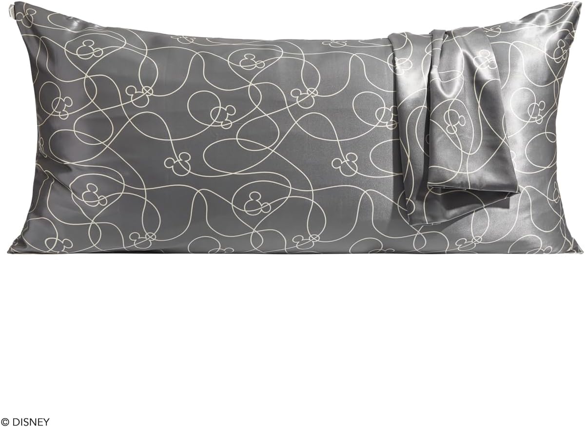 Kitsch & Disney Mickey Mouse Satin Pillowcase with Zipper Softer Than Silk, Cooling Pillow Case for Hair & Skin, Wrinkle Free, Machine Washable, King Size (19x36)