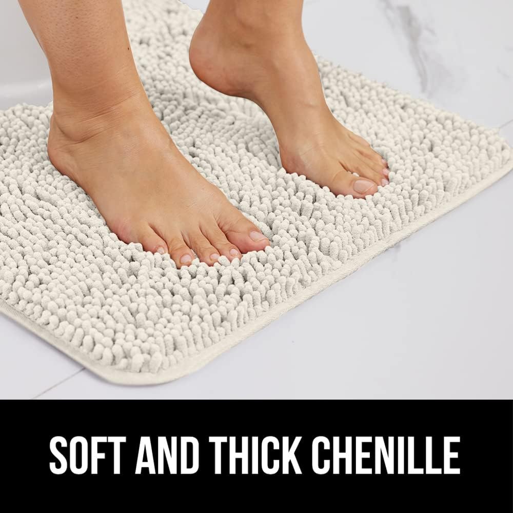 GORILLA GRIP Bath Rug Mat 60x17, Thick Soft Absorbent Chenille, Quick Dry Microfiber Mats, Rubber Backing Washable Shower Floor Rugs, Bathmat Runner, US Designed Bathroom Home Decor Accessories Ivory