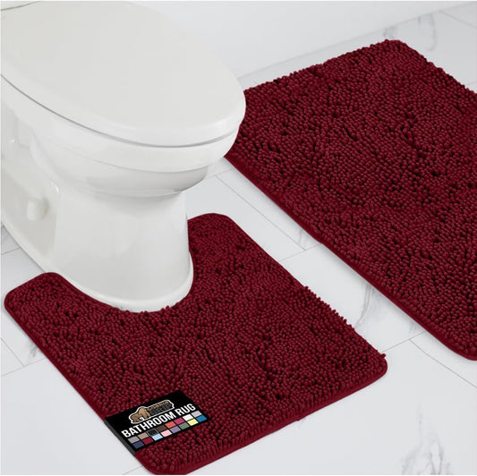 GORILLA GRIP Bathroom Rug Sets, Soft Chenille 2 Piece Area Rugs Set, Toilet Base Mat and 30x20 Carpet, Absorbent Microfiber Washable Mats Dry Quickly, Home Décor and Bath Room Accessories, Burgundy