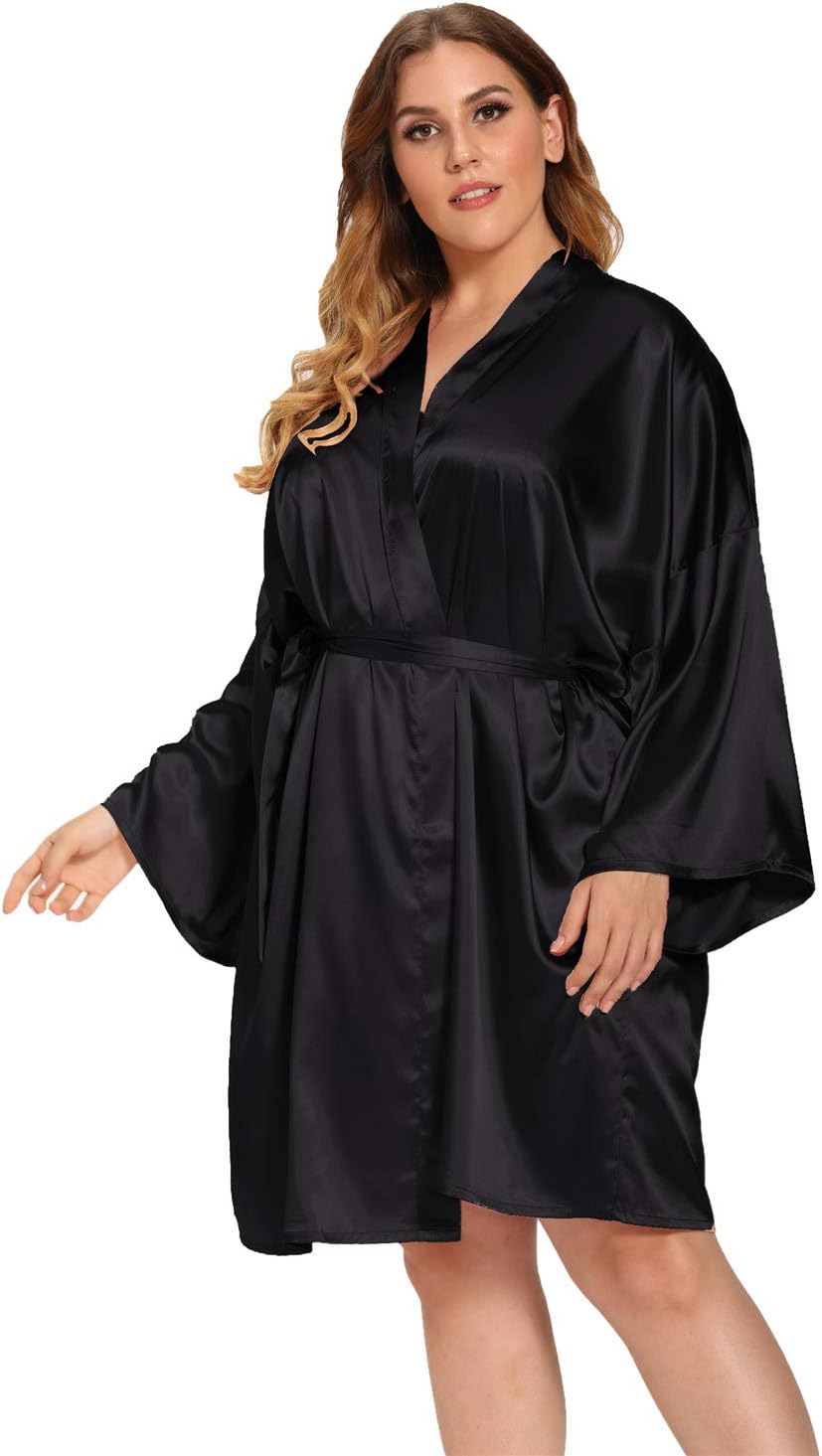 Women's Plus Size Satin Robes Plus Size Silky Kimonos Robes Sleepwear,Short