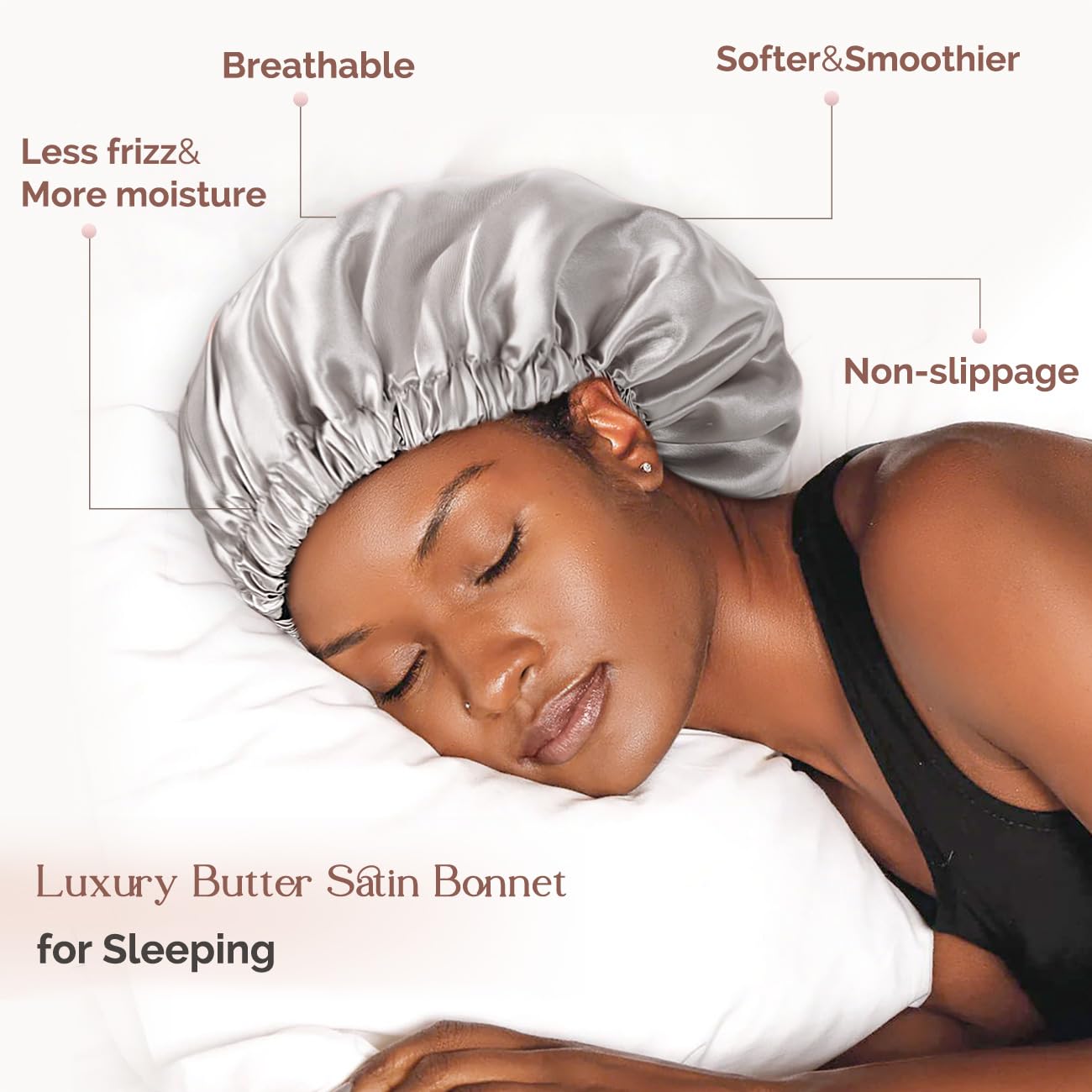 YANIBEST Adjustable Silk Bonnet Double Layer Satin Bonnet Hair Bonnet for Sleeping Bonnets for Women Hats Curly Natural Hair, Ash Grey