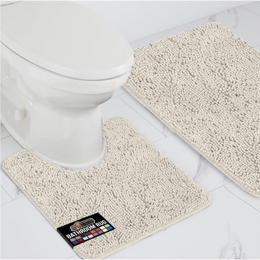 GORILLA GRIP Bathroom Rug Sets, Soft Chenille 2 Piece Area Rugs Set, Toilet Base Mat and 30x20 Carpet, Absorbent Microfiber Washable Mats Dry Quickly, Home Décor and Bath Room Accessories, Ivory
