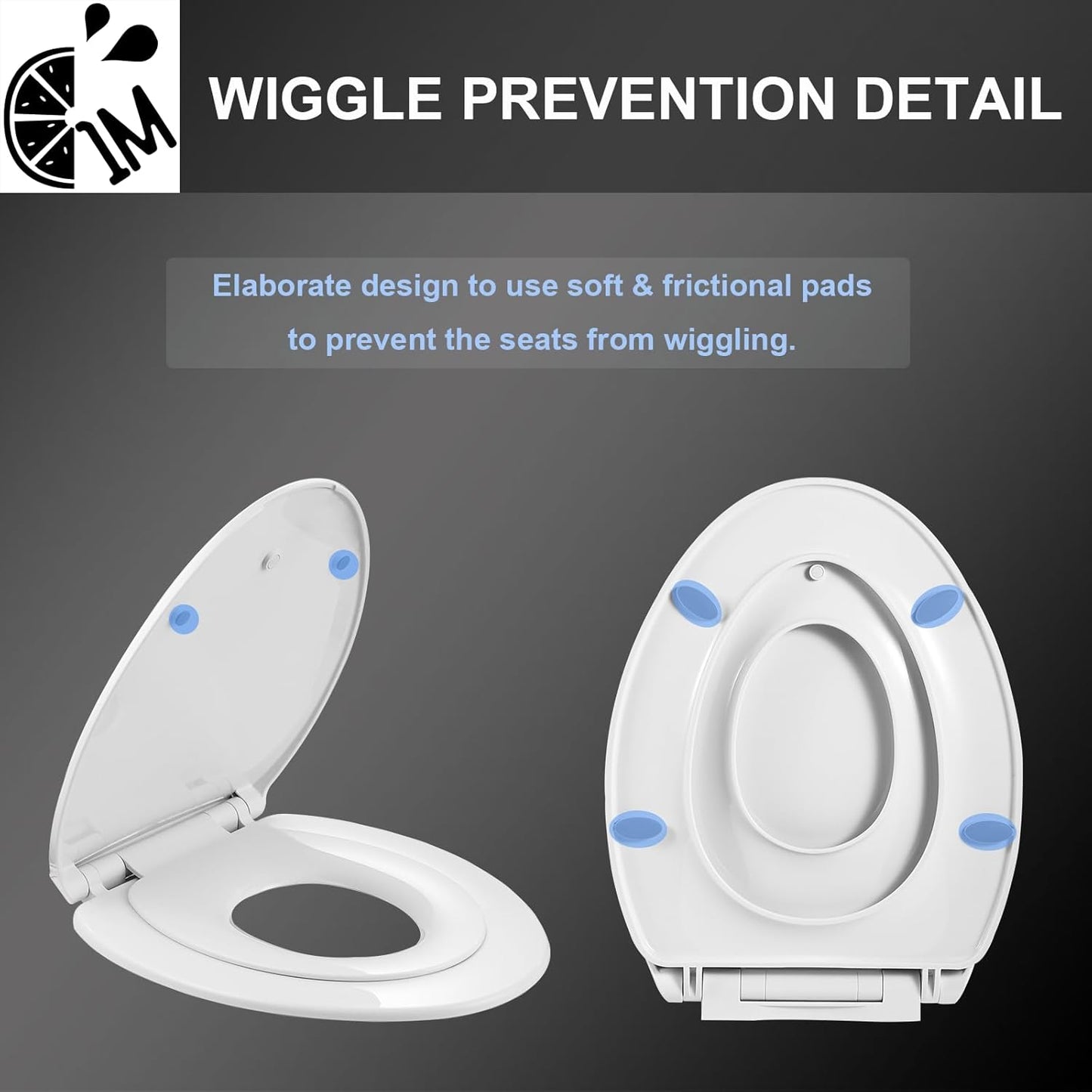 1M Family Toilet Seat, Patented Slow Close & Quick Releasing Technology, Anti-Wiggling, Easy to Install and Clean, Standard Elongated with Toddler Seat Built In (2 Pieces)