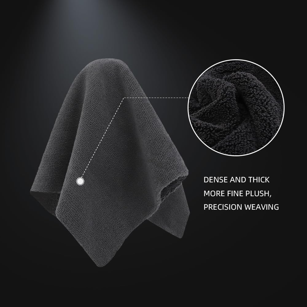 SPTA Microfiber Cleaning Towel, Microfiber Cleaning Cloth for Car Washing, 12 Pack Streak-Free, Ultra Absorbent, Washable for All Purpose Terry Microfiber Towels, 16.1in x 16.1in, 350GSM, Grey-MT038