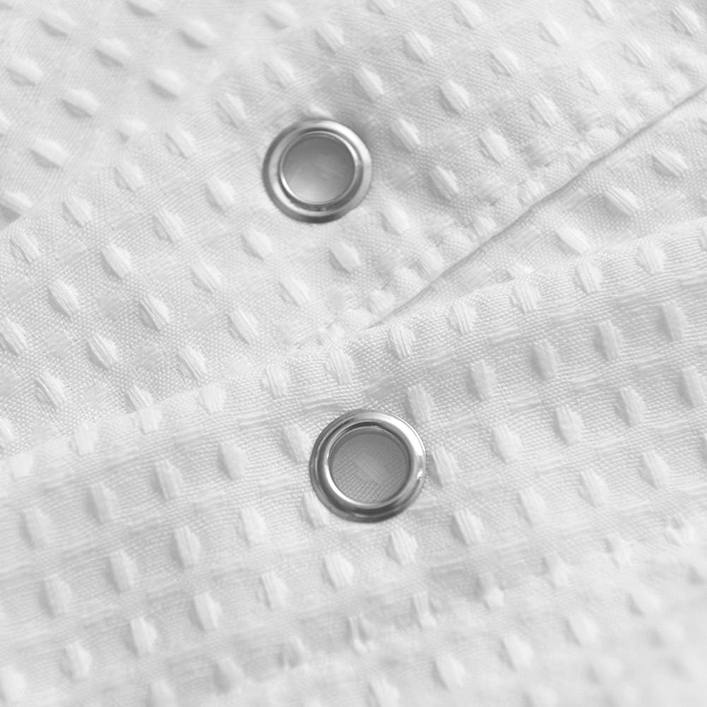 BAROSSA design XLong Fabric Shower Curtain with 96 inch Height, Waffle Weave, Hotel Luxury Spa, 230 GSM Heavyweight, Water Repellent, Machine Washable, White Pique Pattern Decorative Bathroom Curtain