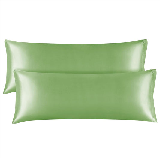 BEDELITE Satin Body Pillow Cover 2 Pack, Super Soft and Cooling Body Pillow Pillowcase for Hair and Skin, Breathable Silky Full Long Pillowcase Cover(20"x54", Sage Green)