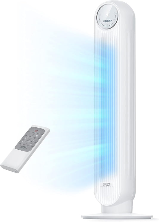 Dreo Tower Fan for Bedroom, 25ft/s Velocity Quiet Floor Fan, 90° Oscillating Fans for Indoors with 4 Speeds, 4 Modes, 8H Timer, Standing Fans, Bladeless Fan, White, Nomad One (DR-HTF007)