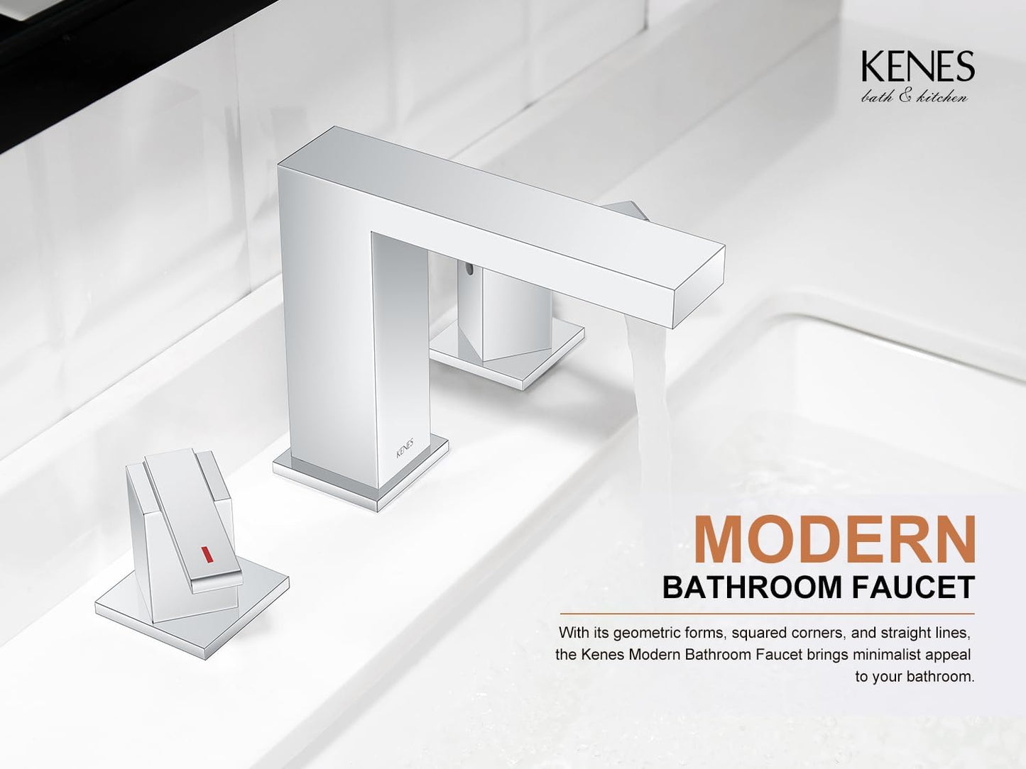 KENES Chrome Widespread Bathroom Faucet Two Handle Bathroom Sink Faucet, 8-Inch 3 Pieces Bathroom Vanity Faucet 3 Hole with Supply Lines, KE-9050-5