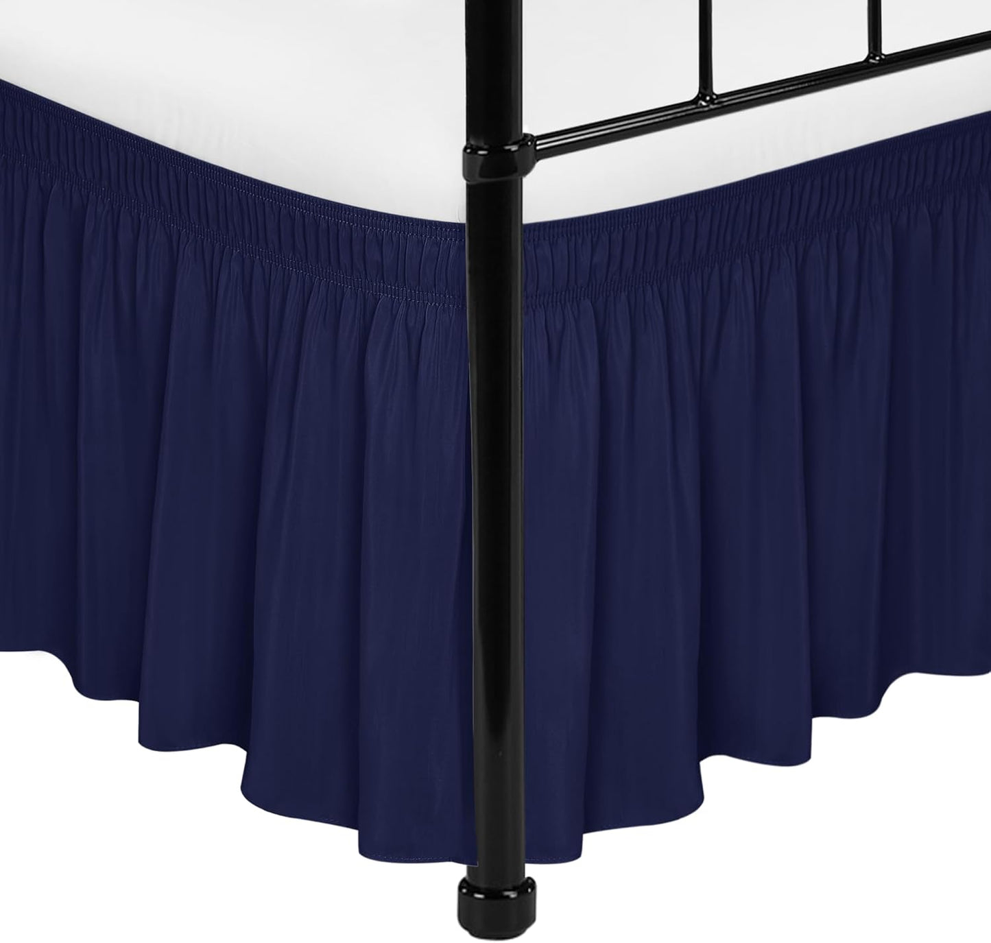 Biscaynebay Wrap Around Bed Skirts with Split Corners for Queen Beds 16" Drop, Navy Elastic Dust Ruffles Adjustable Easy Fit Wrinkle & Fade Resistant Silky Luxurious Fabric Machine Washable