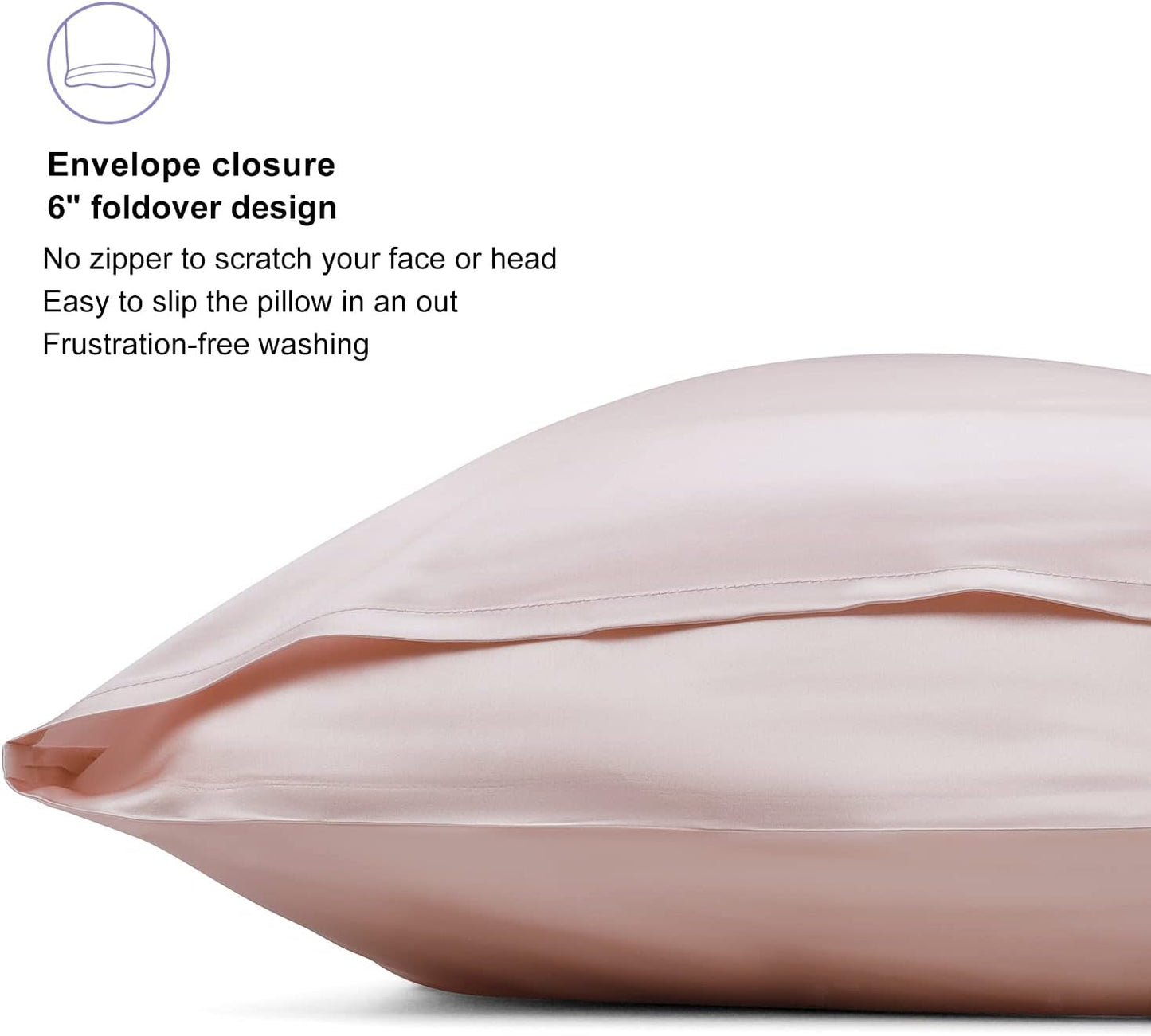 ALASKA BEAR Silk Pillowcase Envelope Closure, 22 Momme 100 Percent Mulberry Silk Pillow Slip Foldover Design, Washable and NO Zipper, Queen(1, Pink)