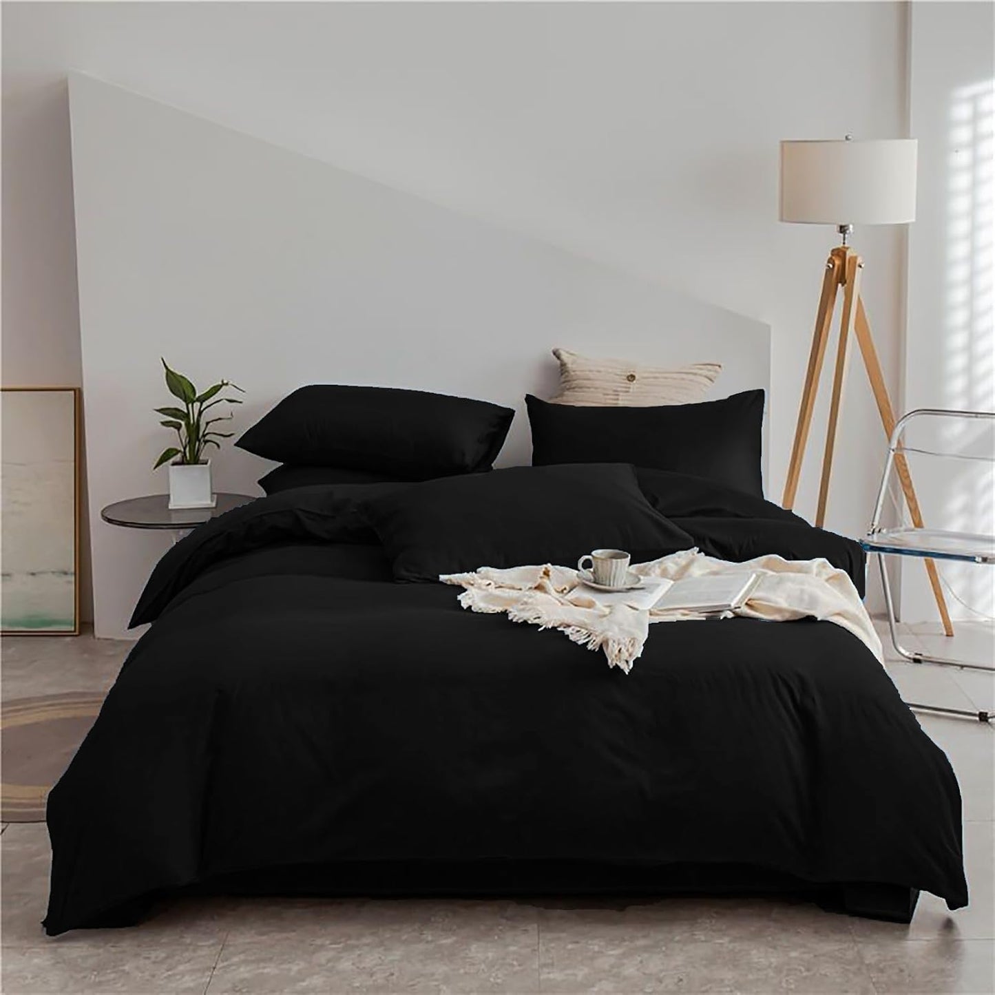 Cottonight Black Comforter Set Queen Men All Black Bedding Set Blanket Quilts Soft Breathable Pure Dark Color Lightweight Bedding Comforter Queen Size Adults Teens
